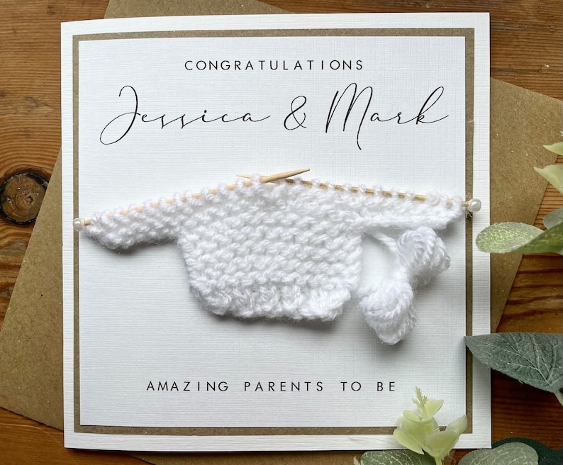 Personalised Parents To Be Knitted Jumper Card New Parents To Be New Baby Baby Shower Congratulations image 1