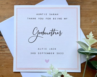 Personalised Thank You Godmother Card - Godparents / Godmother / Godfather/ Thankyou, Godparents, Baptism, Boy, Girl