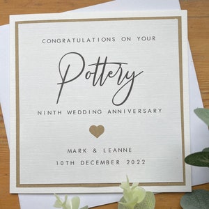 9th Anniversary Card Personalised - Pottery - Husband / Wife / Son Daughter - Ninth Wedding Anniversary