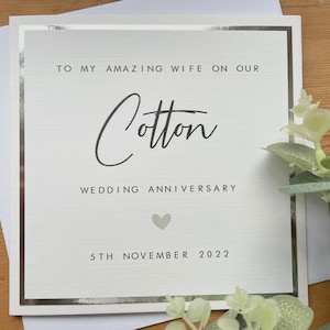 2nd Anniversary Card Personalised Cotton Husband / Wife Second Wedding Anniversary image 1