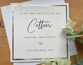 2nd Anniversary Card Personalised - Cotton - Husband / Wife - Second Wedding Anniversary