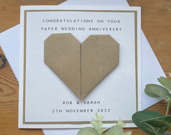 1. Jahrestag Karte personalisiert - Papier - Sohn / Tochter / Freund - Erster Hochzeitstag - Origami Herz