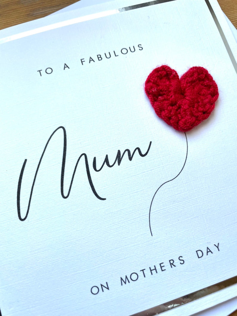 Mothers Day Card With Crochet Heart - Fabulous Mum / Mother / Mummy ...