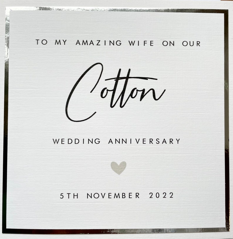 2nd Anniversary Card Personalised Cotton Husband / Wife Second Wedding Anniversary image 3