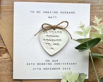 Personligt 20-årsjubileumskort - Make/Mamma - Tjugoårsbröllopsdag - Lerhjärta - Jubileum