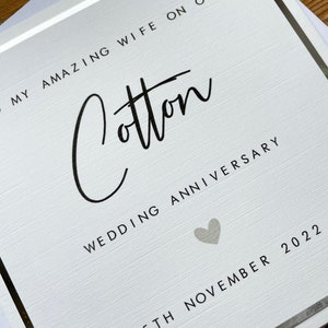 2nd Anniversary Card Personalised Cotton Husband / Wife Second Wedding Anniversary image 2