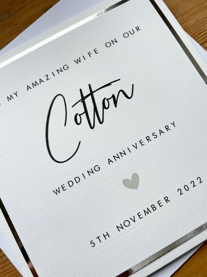 2nd Anniversary Card Personalised Cotton Husband / Wife Second Wedding Anniversary image 2