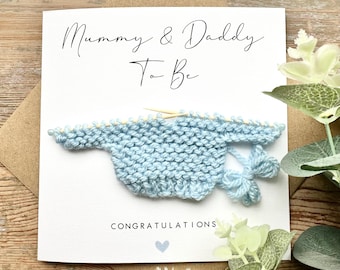 Mummy & Daddy To Be Knitted Jumper Card - New Parents To Be - New Baby - Baby Shower - Congratulations - Baby Boy - Blue