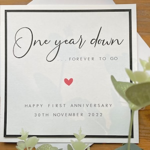 Personalisierte 1. Hochzeitstag Karte - Papier - Mann / Frau / Sohn / Tochter / Freund - erster Hochzeitstag - One Year Down