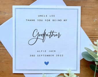 Personalised Thank You Godfather Card - Godparents / Godmother / Godfather/ Thankyou, Godparents, Baptism, Boy, Girl