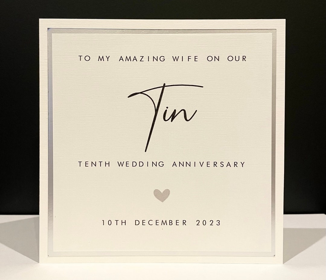 10th Anniversary Card Personalised - Tin- Husband / Wife - Tenth ...