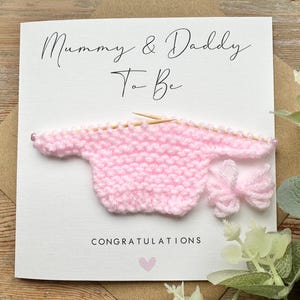 Tarjeta de jersey de punto para futuros papás y mamás - Futuros padres - Bebé recién nacido - Baby Shower - Felicitaciones - Niña - Rosa