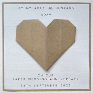 1st Anniversary Card Personalised Paper Husband / Wife First Wedding Anniversary Origami Heart image 3