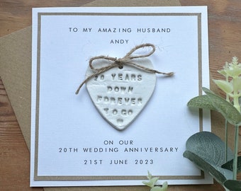 20th Anniversary Card Personalised - Husband / Wife  - Twenty Wedding Anniversary - Clay Heart - Anniversary