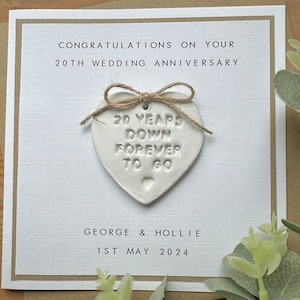 20th Anniversary Card Personalised - Twentieth Anniversary -  Son, Daughter, Niece, Nephew, In Law  - Wedding Anniversary - Clay Heart