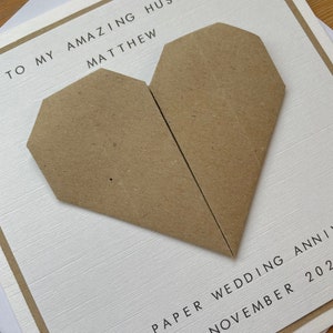 1st Anniversary Card Personalised Paper Husband / Wife First Wedding Anniversary Origami Heart image 2