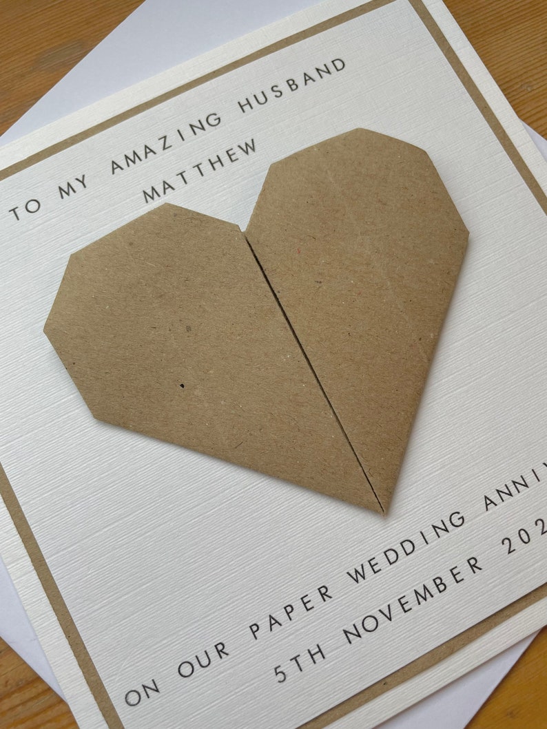 1st Anniversary Card Personalised Paper Husband / Wife First Wedding Anniversary Origami Heart image 2