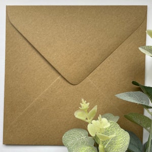 May include: A brown paper envelope with a flap on the top. The envelope is lying flat on a white surface. A sprig of green leaves is partially visible in the bottom right corner of the image.