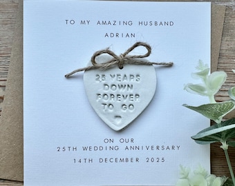 25th Anniversary Card Personalised - Husband / Wife  - Twenty Fifth Wedding Anniversary - Clay Heart - Anniversary