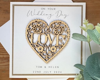 Personalised Wedding Day Card With Wooden Heart -  Son, Daughter, Niece, Nephew, In Law