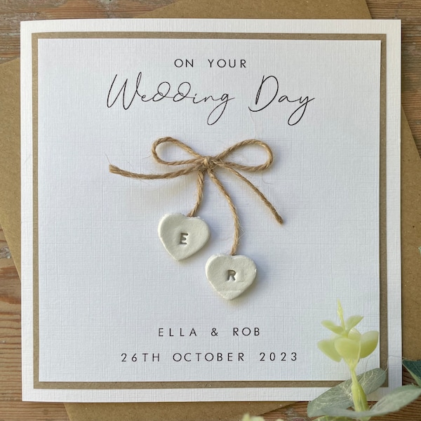 Personalised Wedding Day Card With Clay Initials -  Son, Daughter, Niece, Nephew, In Law