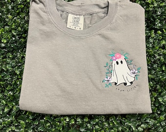 Stay Spooky Floral ghost embroidered t shirt | comfort colors embroidered t shirt