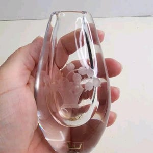 Kosta Boda Sweden Glass Vase 2&quot; Etched Flower Basket