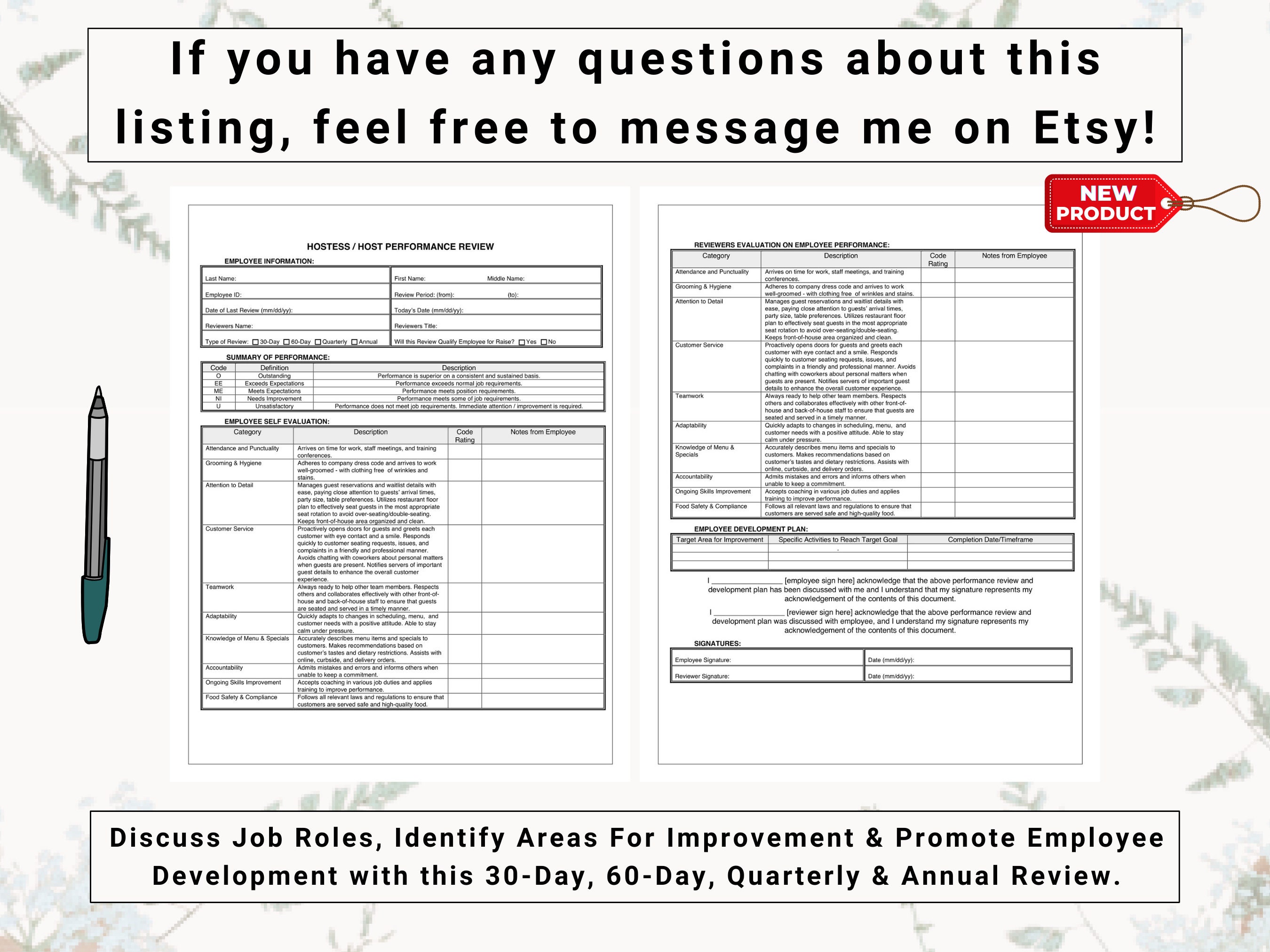 Restaurant Hostess / Host Performance Review & Self Appraisal - Etsy Hong  Kong