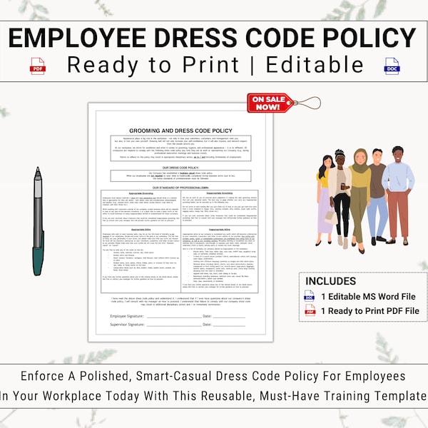 Employee Dress Code / Grooming Policy | Employee Handbook Must Have | Discuss, Promote & Enforce Business Casual Work Attire Expectations