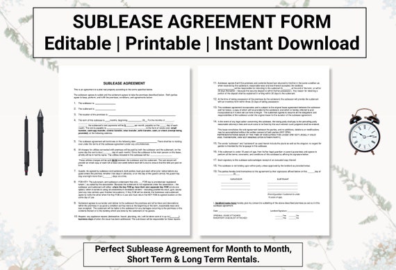 sublease agreement room rental agreement establish rules etsy