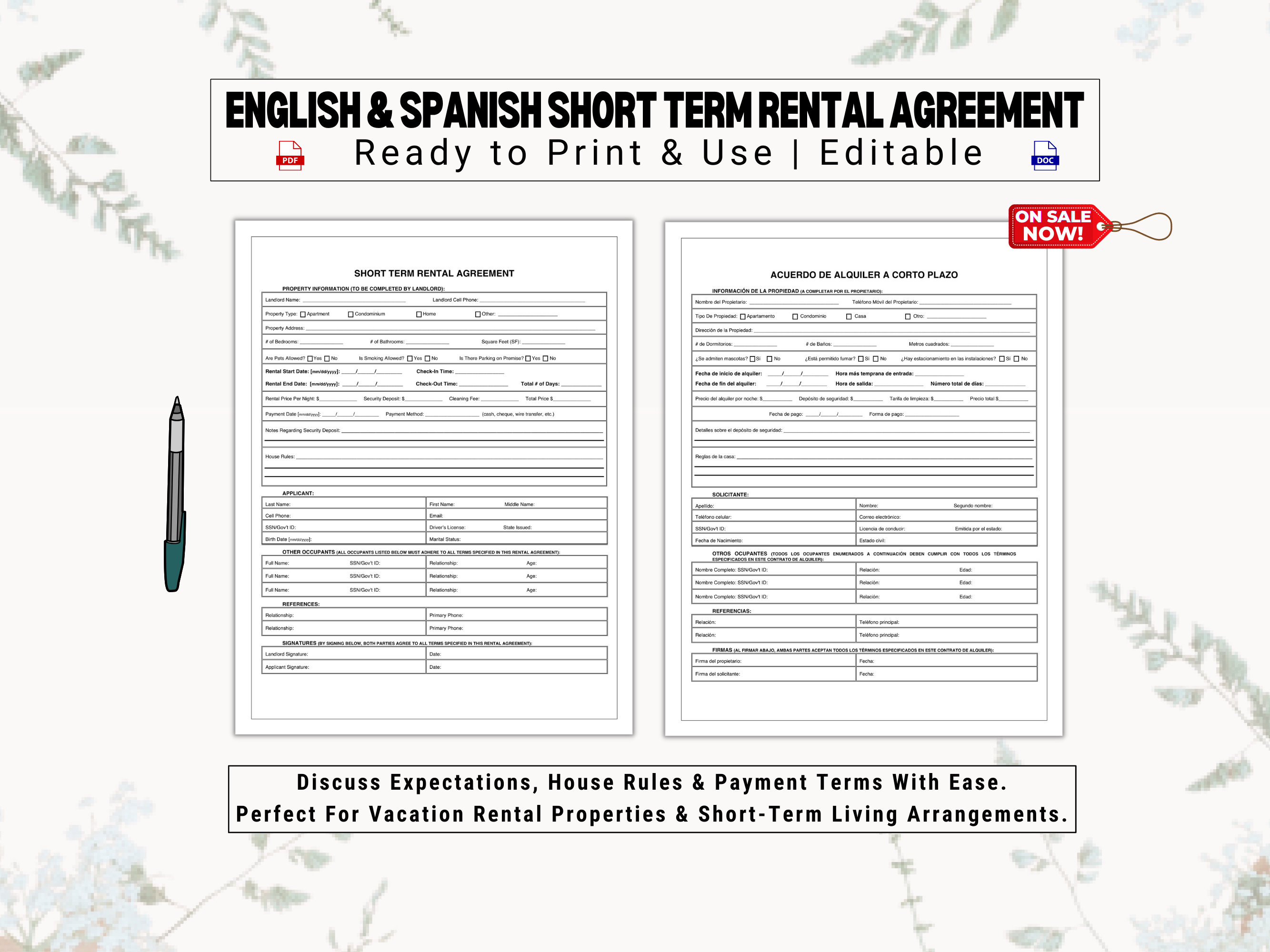 Short Term Rental Lease Agreement Set In English Spanish Contrato short-term-rental-lease-agreement-set-in-english-spanish-contrato