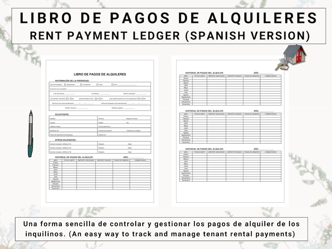 Rent Payment Ledger in Spanish Libro De Alquileres En Español Track