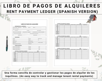 Rent Payment Ledger in Spanish | Libro de Alquileres en Español | Track Monthly Rental / Lease / Commercial Payments Received From Tenants