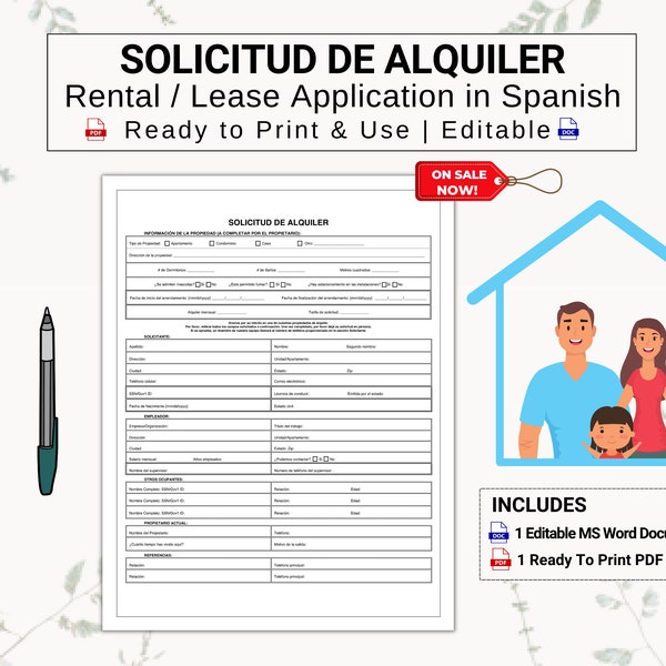 Rental / Lease Application for Spanish Speaking Tenants | Break Through Language Barriers Today! | Solicitud de Alquiler / Aplicacion Rental