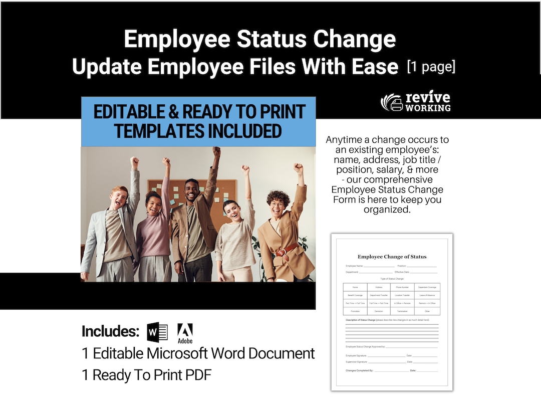 Employee Status Change | Update Important Employee Information (job Title,  Address, Pay, Benefits, Leave, Dept. Transfers Etc.) With Ease! - Etsy, image size:1080x810