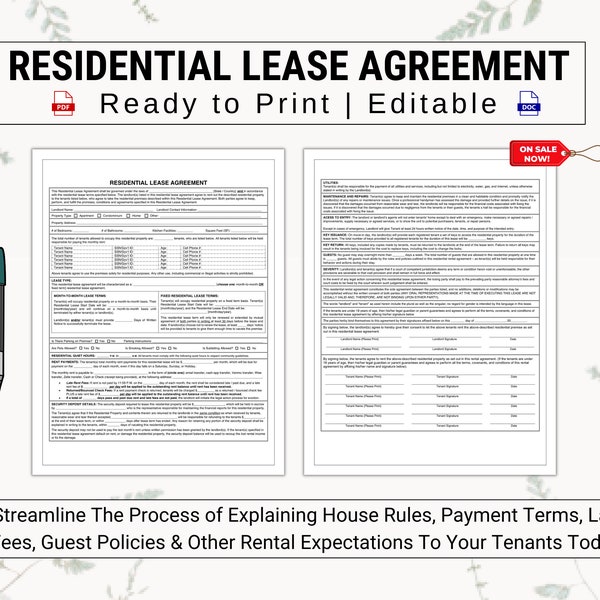 Residential Lease Agreement | Simply Explain Rent Payment Details, House Rules, Lease Terms, House Repairs, Late Fees & More To Tenants!