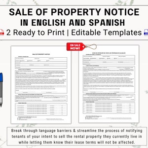 Notice of Intent To Sell A Rental Property Occupied By Tenants in English & Spanish | Give Tenants Enough Time To Process Important Changes