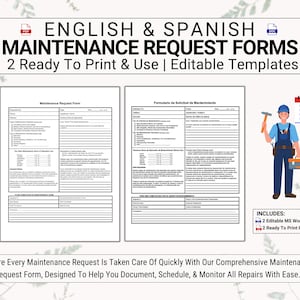 Maintenance Request Form in English & Spanish | Formulario de Solicitud de Mantenimiento En Inglés y Español | Fix Maintenance Issues Fast