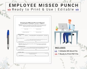 Employee Missed Punch / Time Adjustment Log | A Manager & Payroll Must-Have | Streamline the Process of Correcting Employee Work Hours Today