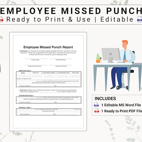 Employee Missed Punch / Time Adjustment Log | A Manager & Payroll Must-Have | Streamline the Process of Correcting Employee Work Hours Today