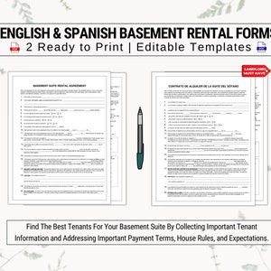 Basement Suite Rental Agreement in English & Spanish | Discuss Payment ...