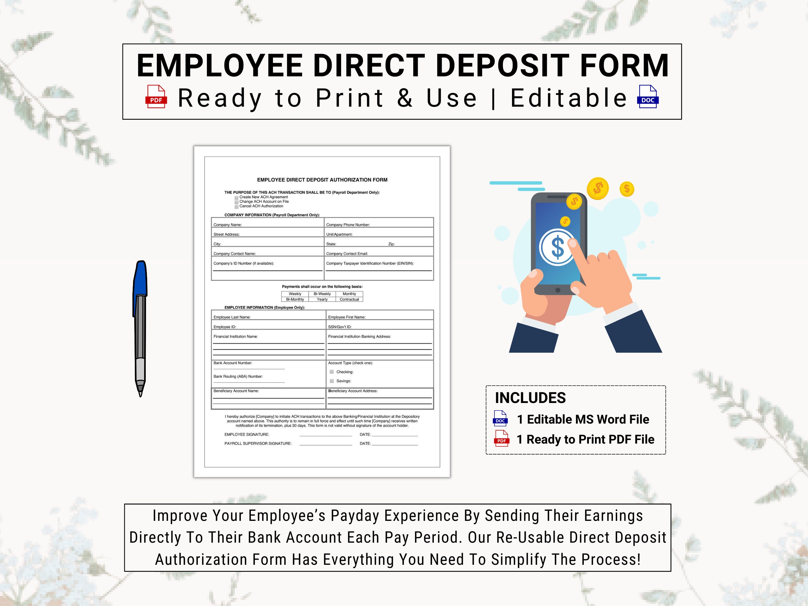 Employee Direct Deposit Authorization Template Save Time Etsy Canada how-to-add-credit-card-on-cash-app-transfer-money-without-bank-account