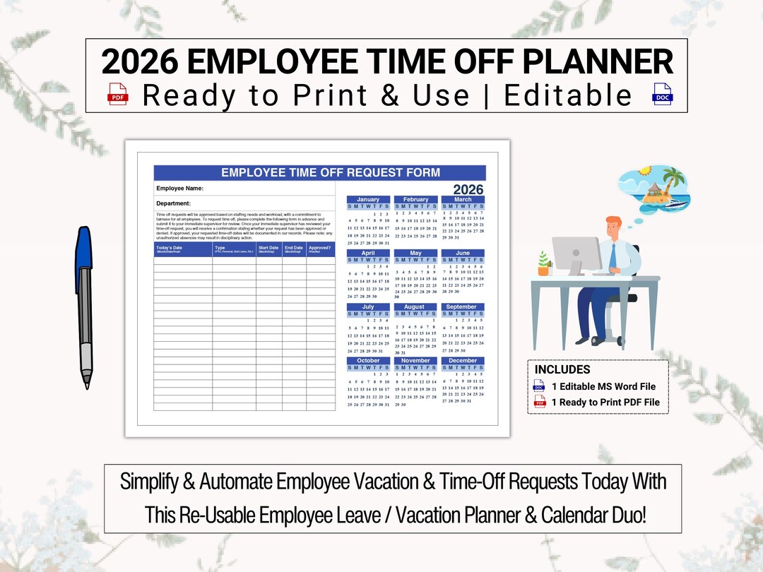 2026 Employee Timeoff Planning Calendar for PTO, Leave & More