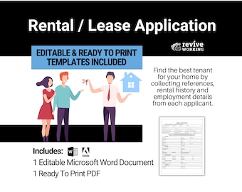 Rental / Lease Application Template | Find The Best Tenant For Your Home by Collecting Rental History,  Employment & References of Applicant