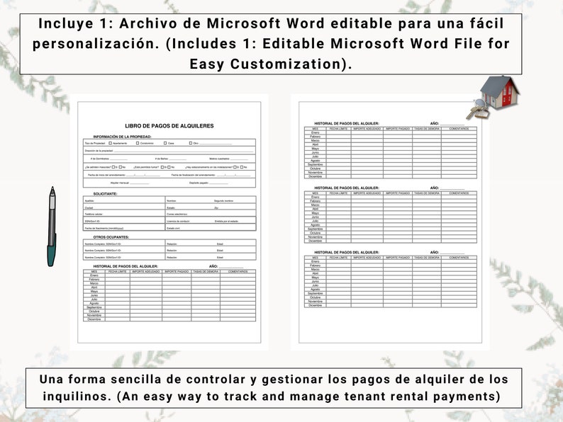 Rent Payment Ledger in Spanish | Libro De Alquileres En Español | Track ...