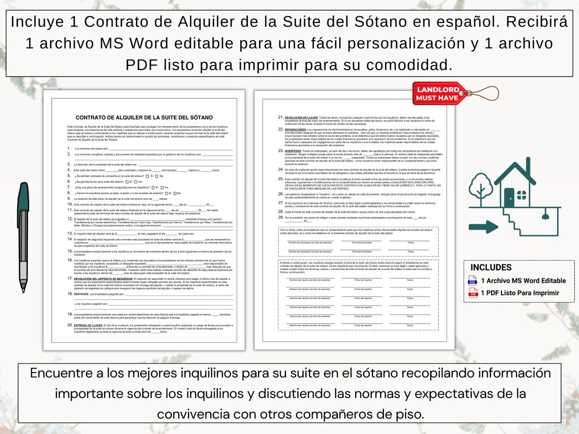 Basement Suite Rental Agreement in English & Spanish Discuss - Etsy