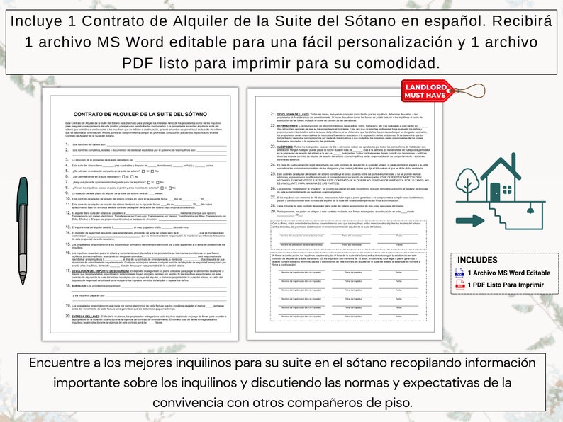 Basement Suite Rental Agreement in English & Spanish Discuss Etsy
