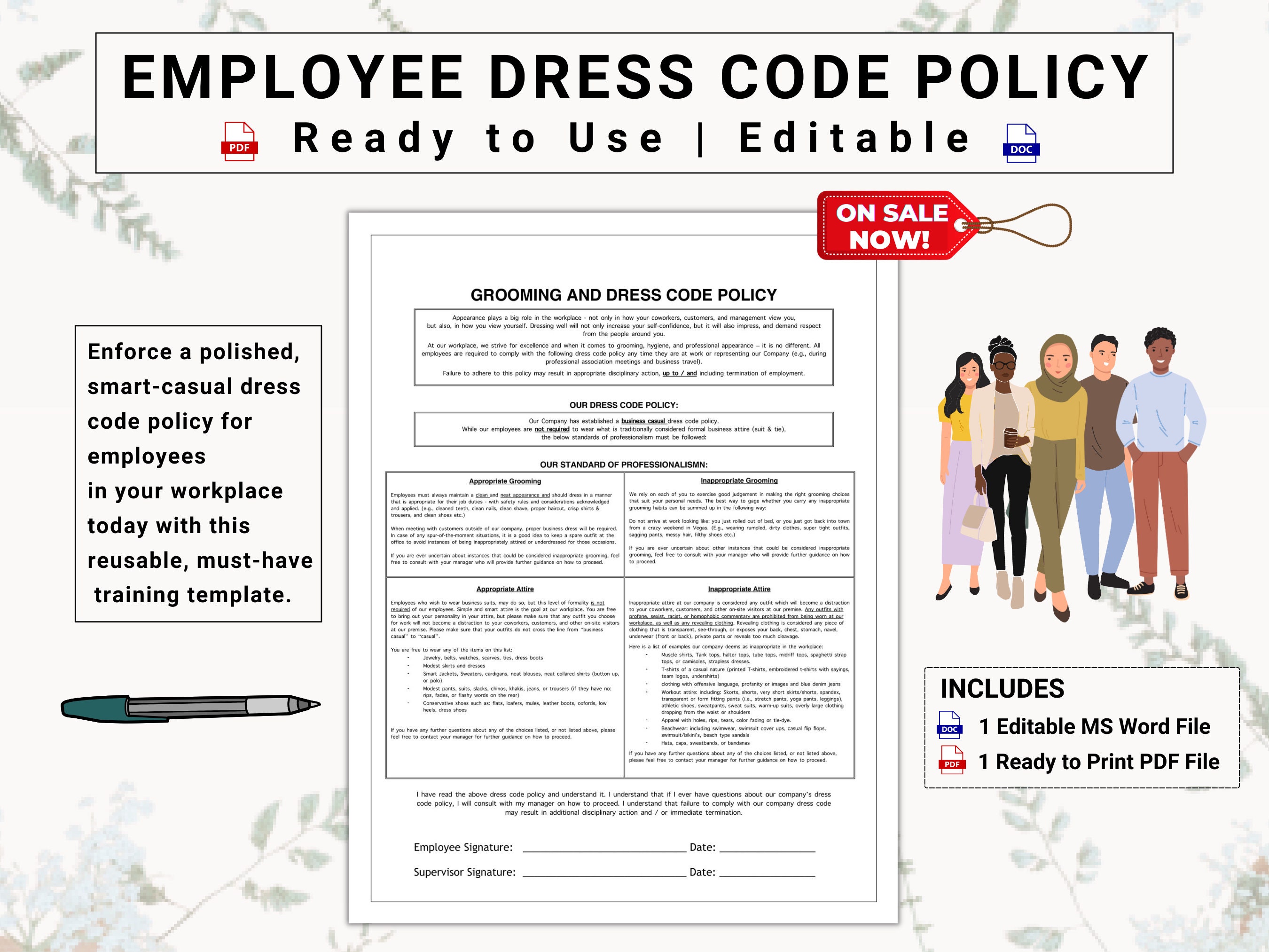 Employee Dress Code / Grooming Policy Employee Handbook Must Etsy