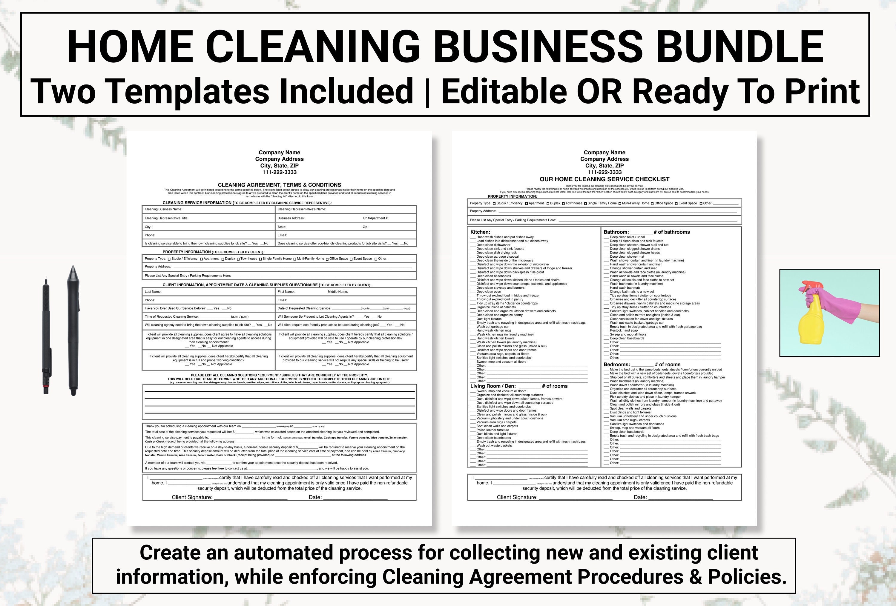 Home Cleaning Business Bundle Includes A Cleaning Contract & Etsy