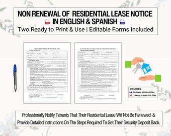 Notice of Non Renewal of Lease English & Spanish: Notify Tenants of Lease Expiration, Move Out Instructions, Security Deposit Return Details